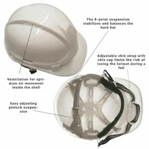 Premium Safety Helmet Helmets Hard Hat 6 Point Harness Chin Strap -White